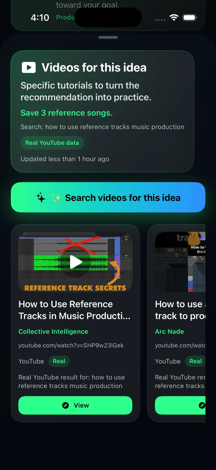 Goalify 18 curated learning videos screen